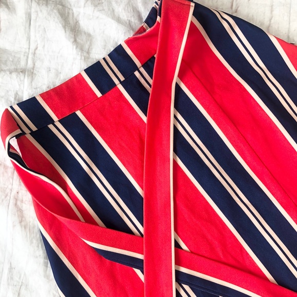 NASTY GAL Hanky Hem Striped Midi Skirt S Red Blue - Picture 10 of 10
